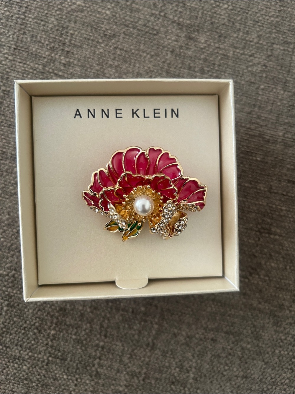 Anne Klein Gold-Tone Pink Floral Pearl & Crystal Brooch